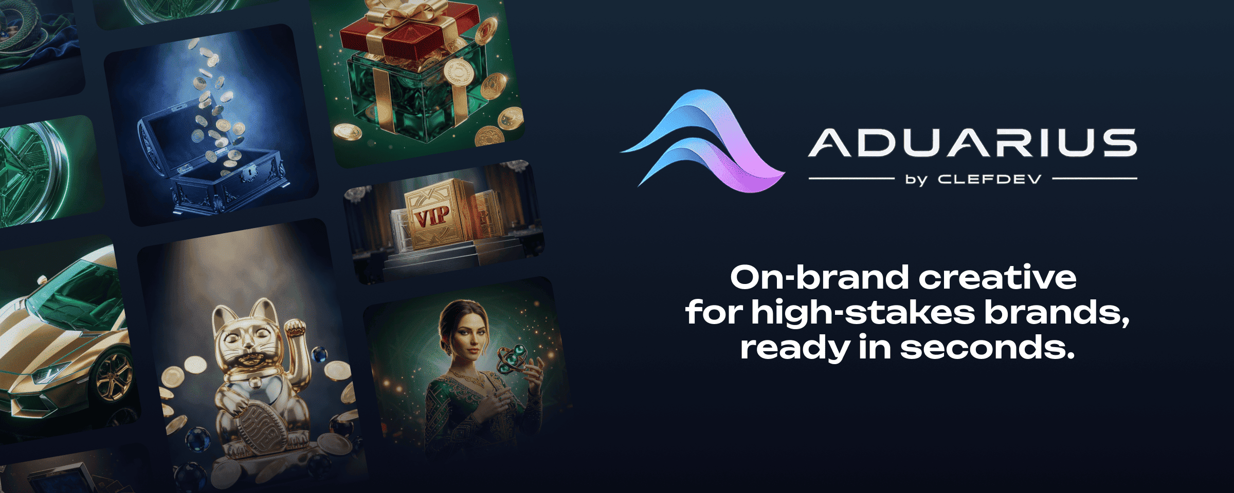 Sample on-brand ad creatives generated with Aduarius - banners, hero shots and promo images